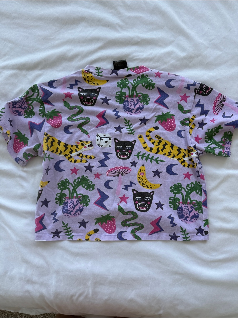 Nooworks Lavender Graphic Cropped Tee with Multicolor Prints - Picture 6 of 7